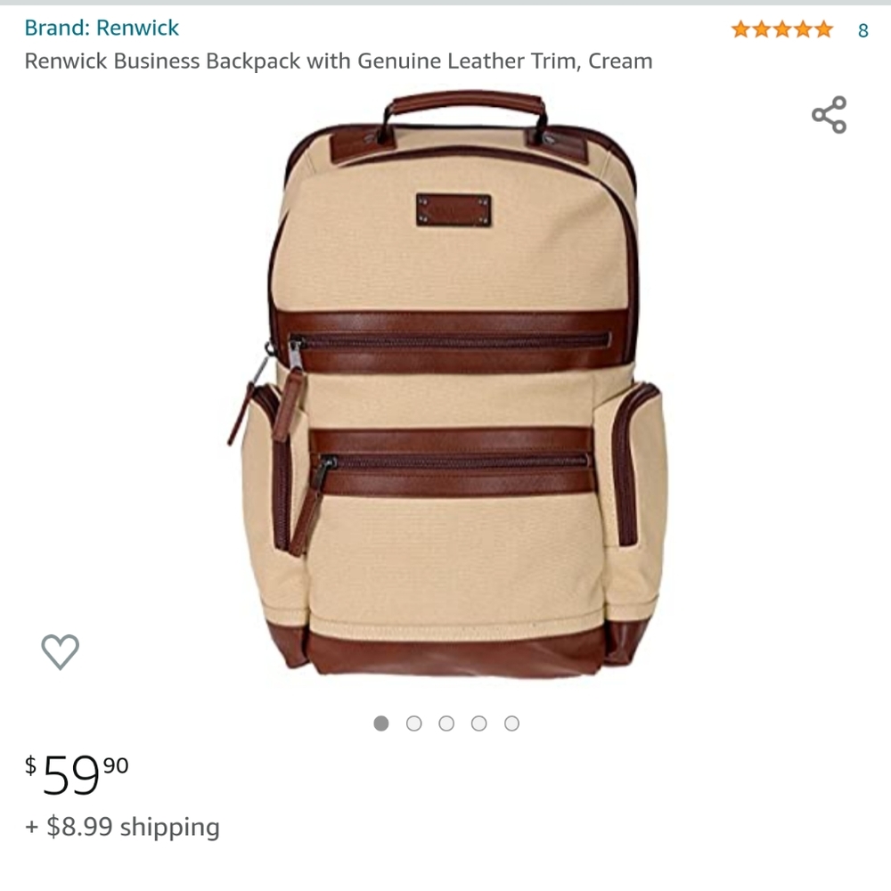 Renwick business backpack cream leather canvas